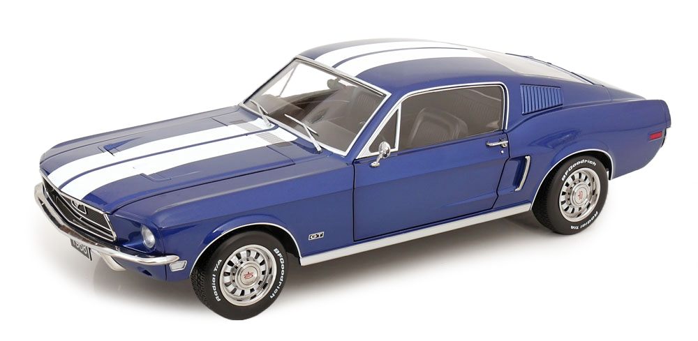 FORD MUSTANG GT FASTBACK BLUE METALLIC & WHITE 1968 - Product